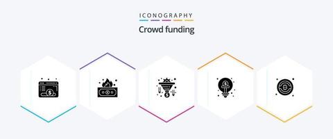 Crowdfunding 25 Glyphen-Icon-Pack inklusive Bitcoin. Finanzierung. Wandlung. Finanzen. Geschäft vektor