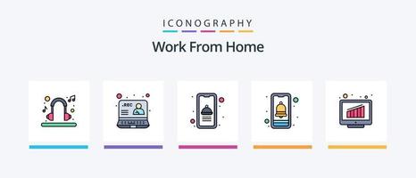 Arbeit von zu Hause aus mit 5 Symbolpaketen gefüllt, einschließlich Besprechung. Diagramm. Video. Inhalt. Erledigt. kreatives Symboldesign vektor