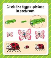 cirkel den största bilden i varje rad kalkylblad för barn vektor