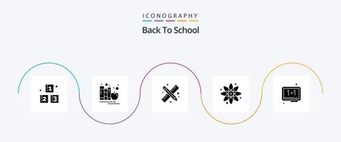 Back to School Glyph 5 Icon Pack inklusive Board. Ausbildung. Apfel. zurück zur Schule. arbeiten vektor