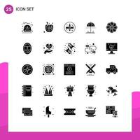 Stock Vector Icon Pack mit 25 Linienzeichen und Symbolen für das elektronische Regenschirmwerkzeug des Blumenwetters editierbare Vektordesignelemente