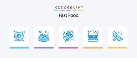 snabb mat blå 5 ikon packa Inklusive . köttbulle. mat. croissant. kreativ ikoner design vektor