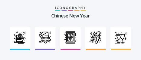 chinesische neujahrslinie 5 symbolpaket inklusive feiern. Jahr. Mond. neu. Lotus. kreatives Symboldesign vektor