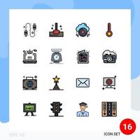 moderner Satz von 16 flachen, farbgefüllten Linien und Symbolen wie Web-Einstellung, neue Laptop-Wetter-bearbeitbare kreative Vektordesign-Elemente vektor