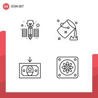 Stock Vector Icon Pack mit 4 Zeilenzeichen und Symbolen für kreative Cashing Bucket Fill Cooler editierbare Vektordesign-Elemente