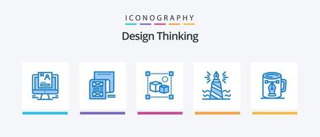 design tänkande blå 5 ikon packa Inklusive skrivande. penna. meddelande. låda. fil. kreativ ikoner design vektor