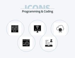 programmering och kodning glyf ikon packa 5 ikon design. utveckla. kodning. bärbar dator. utveckling. kodning vektor