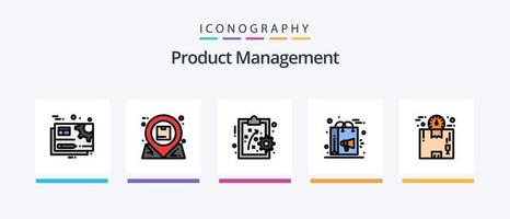 produkt förvaltning linje fylld 5 ikon packa Inklusive alternativ. kontrollera. inställningar. konfiguration. produkt. kreativ ikoner design vektor