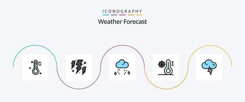 väder linje fylld platt 5 ikon packa Inklusive väder. moln. snö. temperatur. flaga vektor