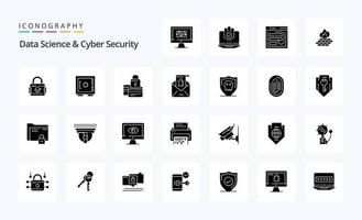 25 solides Glyphen-Icon-Pack für Datenwissenschaft und Cybersicherheit vektor