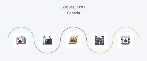 Kanada-Linie gefülltes flaches 5-Icon-Paket einschließlich Kanada. notre. Burger. Dame. karikaturartig vektor