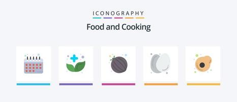 mat platt 5 ikon packa Inklusive omelett. frukost. mat. friska mat. ägg. kreativ ikoner design vektor