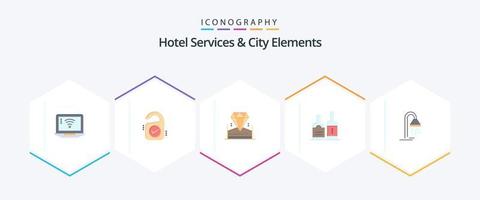 Hotelservices und Stadtelemente 25 Flat Icon Pack inklusive Hotel. Flaschen. brillant. Flasche Alkohol vektor