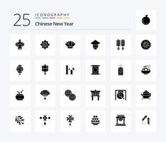 chinesisches neues jahr 25 festes glyphen-symbolpaket einschließlich neujahr. neu. Neujahr. Chinesisch. Chinesisch vektor