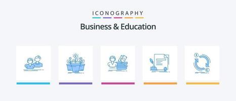 företag och utbildning blå 5 ikon packa Inklusive dokumentera. avtal. pott. kvinna. korg. kreativ ikoner design vektor