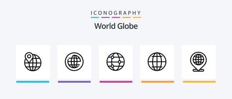 Globe Line 5 Icon Pack inklusive . reisen. Welt. Globus. Internet. kreatives Symboldesign vektor