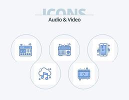 Audio und Video blaues Icon Pack 5 Icon Design. Video. Handy, Mobiltelefon. Video. Medien. Radio vektor