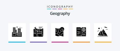 Geographie Glyphe 5 Icon Pack inklusive Visum. Reisepass. Stift. Standort. GPS. kreatives Symboldesign vektor