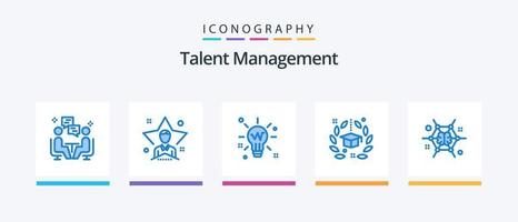 Talent Management Blue 5 Icon Pack inklusive Hut. Grad. Student. glühen. Idee. kreatives Symboldesign vektor