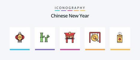 chinesische neujahrslinie gefüllt 5 icon pack inklusive metall. Chinesisch. Jahr. Glocke. Jahr. kreatives Symboldesign vektor