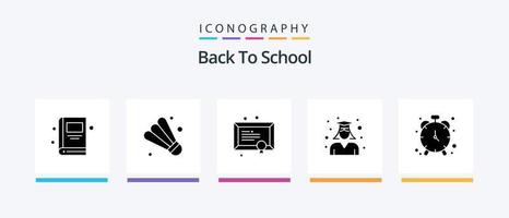 Back to School Glyph 5 Icon Pack inklusive Zeitmesser. Alarm. Schule. Frau. Abschluss. kreatives Symboldesign vektor