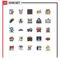 Stock-Vektor-Icon-Pack mit 25 Zeilenzeichen und Symbolen für Dokument-Zip-Bricks-Layout-Volumen-Audio-editierbare Vektordesign-Elemente vektor