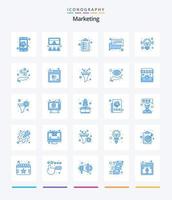kreativ marknadsföring 25 blå ikon packa sådan som företag. meddelande. video. prata. chatt vektor