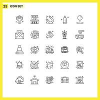 Stock Vector Icon Pack mit 25 Linienzeichen und Symbolen für Liebeszeiger Schulkarte Spritze editierbare Vektordesign-Elemente