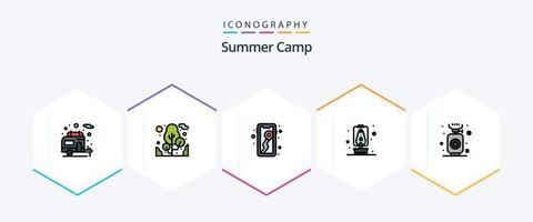 Summer Camp 25 Filledline Icon Pack inklusive . Gas. Karte. kochen. reisen vektor