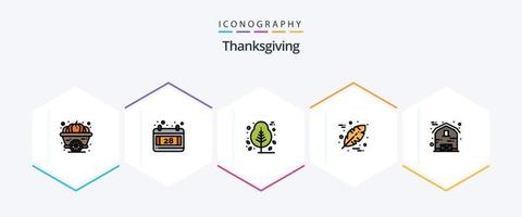 Thanksgiving 25 gefüllte Symbolpakete inklusive Thanksgiving. Bauernhof. Natur. Scheune. Blatt vektor