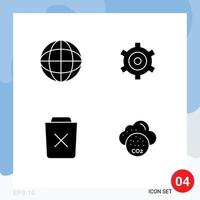 Stock Vector Icon Pack mit 4 Zeilenzeichen und Symbolen für globales Entfernen von grundlegenden, umgebungsbedingten, editierbaren Vektordesignelementen