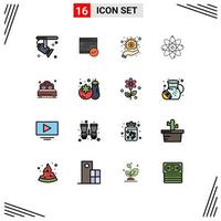 Stock Vector Icon Pack mit 16 Zeilen Zeichen und Symbolen für Molekül Atom Event Geld Bargeld editierbare kreative Vektordesign-Elemente