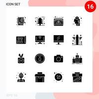 Packung mit 16 modernen soliden Glyphen Zeichen und Symbolen für Web-Printmedien wie Ausrüstungsdesign Kalender Brainstorming Cap editierbare Vektordesign-Elemente vektor