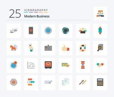 modern företag 25 platt Färg ikon packa Inklusive företag. värld. pekare. global. kommunikation vektor