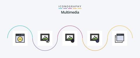 multimedia linje fylld platt 5 ikon packa Inklusive . Foto. appar vektor