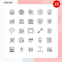 Linienpackung mit 25 universellen Symbolen für Blattpflanzenanalytik Fotokamera editierbare Vektordesign-Elemente vektor