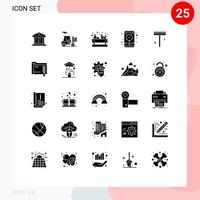 mobil gränssnitt fast glyf uppsättning av 25 piktogram av räfsa trädgård matvaror vägg klocka klocka redigerbar vektor design element