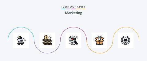 marknadsföring linje fylld platt 5 ikon packa Inklusive meddelande. företag. faind. marknadsföring. finansiera vektor