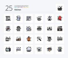 Küche 25 Zeilen gefülltes Icon Pack inklusive Essen. Küche. Platte. Essen. Tee vektor