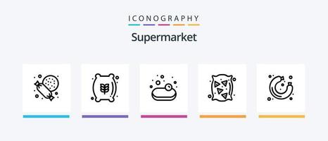 Supermarktlinie 5 Icon Pack inklusive. Supermarkt. Kosmetika. Reis. Weizen. kreatives Symboldesign vektor