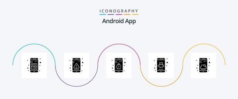 android app glyf 5 ikon packa Inklusive app. android. gränssnitt. sluta. mobil vektor