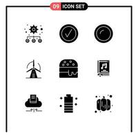 9 kreative Symbole moderne Zeichen und Symbole des Albums Fast-Food-Teller Power Wind editierbare Vektordesign-Elemente vektor