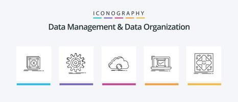 Datenmanagement und Datenorganisation Line 5 Icon Pack inklusive Print. fortsetzen. Daten. herunterladen. dokumentieren. kreatives Symboldesign vektor