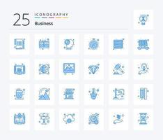 Business 25 Icon Pack in blauer Farbe inklusive Cloud-Server. betrachten. Gehirn. Timer. Uhr vektor