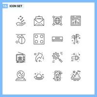 Stock-Vektor-Icon-Pack mit 16 Zeilenzeichen und Symbolen für Website-Seite dank editierbarer Vektordesign-Elemente der Internet-Welt vektor
