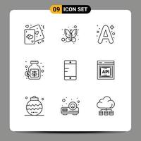 9-Benutzeroberflächen-Gliederungspaket mit modernen Zeichen und Symbolen für Zellersparnisse und bearbeitbare Vektordesign-Elemente für Geldwährungen vektor