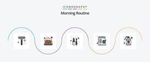 morgendliche Routinelinie gefülltes flaches 5-Icon-Paket einschließlich Spa. tropfen. Liner. OK. Liste vektor