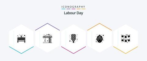 Labor Day 25 Glyphen-Icon-Pack inklusive Girlanden. Dekoration. Signal. Feier. Bergmann vektor