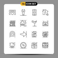 Aktienvektor-Icon-Pack mit 16 Zeilenzeichen und Symbolen für die mobile Anwendung des Marktes für neue Immobilien editierbare Vektordesign-Elemente vektor