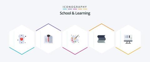 Schule und Lernen 25 flache Icon-Packs inklusive . Ausbildung. Ausbildung. Buch. Dateien vektor